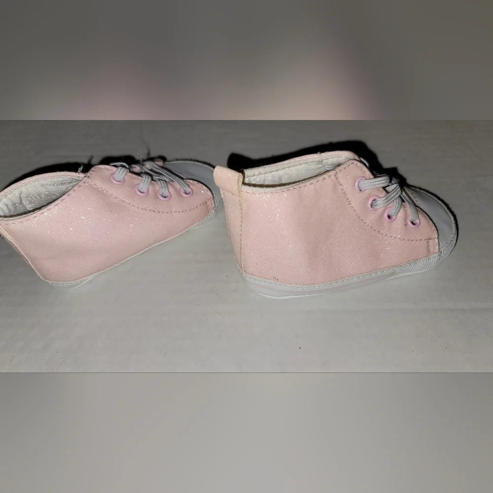 Baby crib shoes pink white Glitter sparkle elastic High Top Converse style